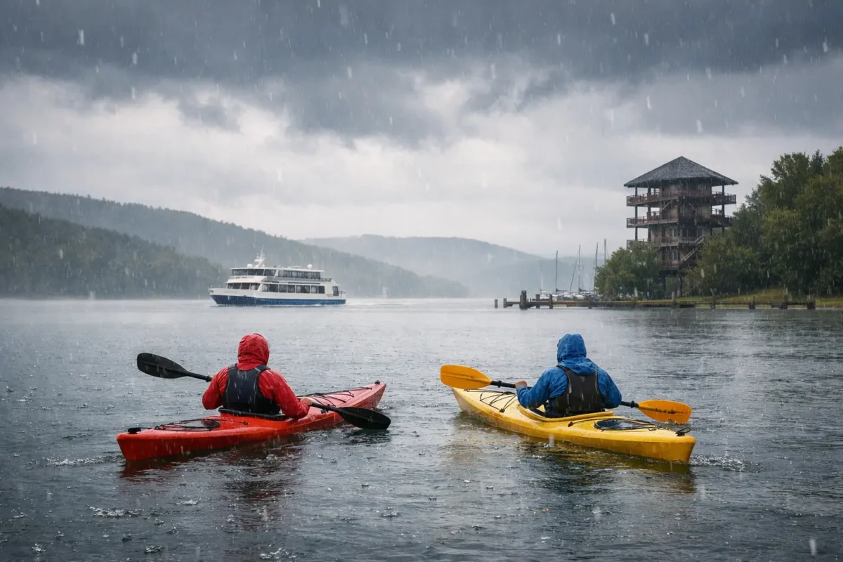 Freizeitaktivitäten am Brombachsee bei Regen